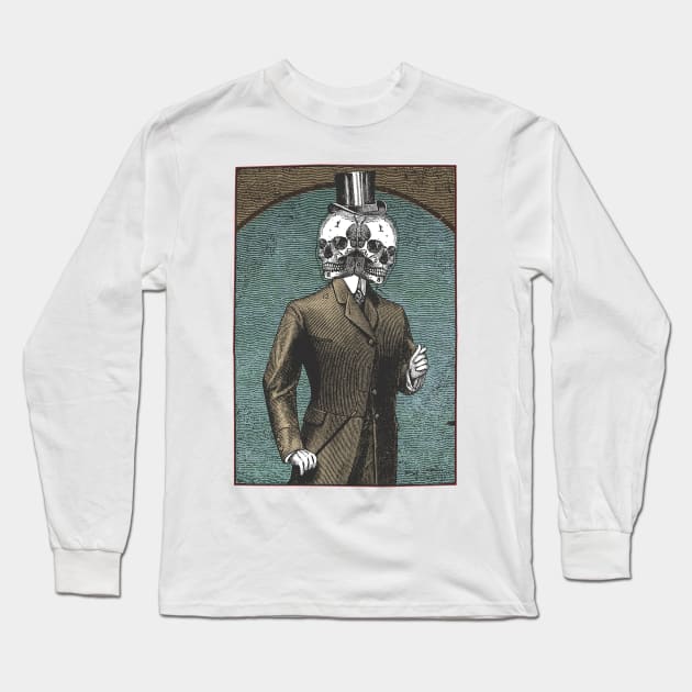 Skull Suit Long Sleeve T-Shirt by HenryBennettArt